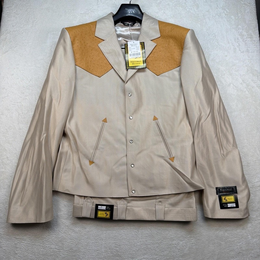 Vintage Western Cowboy Suit Pearl Snap Rodeo Rockabilly Stage Tan 48x40‎